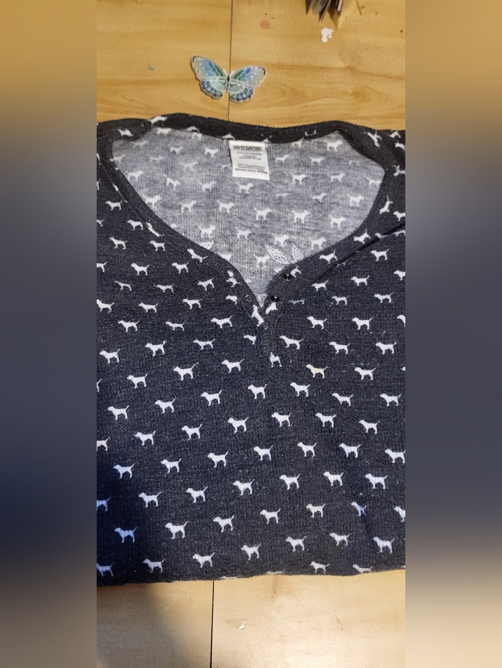 PInk Henley Shirt with White Dog Print